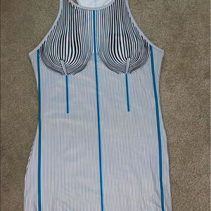 Blue Ribbed Detailing Midi Dress